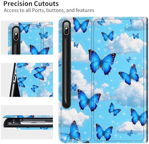 for Samsung Galaxy Tab S6 Lite 10.4 Inch 2024/2022/2020 Case | Slim Leather Smart Cover with Multi-Angle Anti-Slip Stand [Auto Wake/Sleep] Shell for Women Men, Blue Butterfly White Cloud