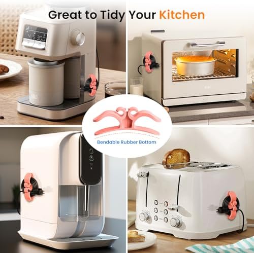 Cord Organizer for Appliances, 6-Pack Stick-On Silicone Cable Holders – Cute & Functional Cord Wraps for Coffee Makers, Blenders, Mixers, Air Fryers – Tidy Kitchen Counter Cord Management(Pink)