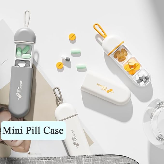 Cute Pill Organizer, Daily Small Size Pill Case, Compact Portable | Medicine Box for Vitamins, Medications, Fish Oils, Supplements, Capsules, 3 Compartment Perfect for Pocket Purse Bag, Orange