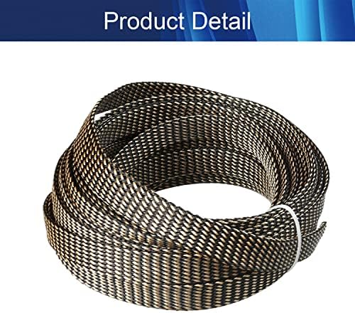 Jutagoss PET Expandable Braided Cable Sleeve, 32.8ft - 9/16 inch Black Gold Cable Management Sleeve, Wire Loom Tube Cord Protector for USB Cable, Power Cord, Audio Video and More, 1Pc