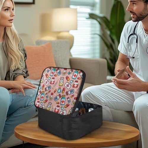 Medicine Pattern First Aid Bag Empty Small Medical Bag Empty Travel First Aid Pouch Bag Medical Supply Bag for Hiking Camping Car College Dorm Travel Home