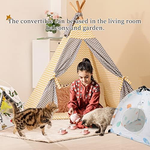Omabeta Pet Tent Stylish Cartoon Print Portable Playpen for Cats and Small Pets 40 X 40 X 35cm Soft Fabric Washable