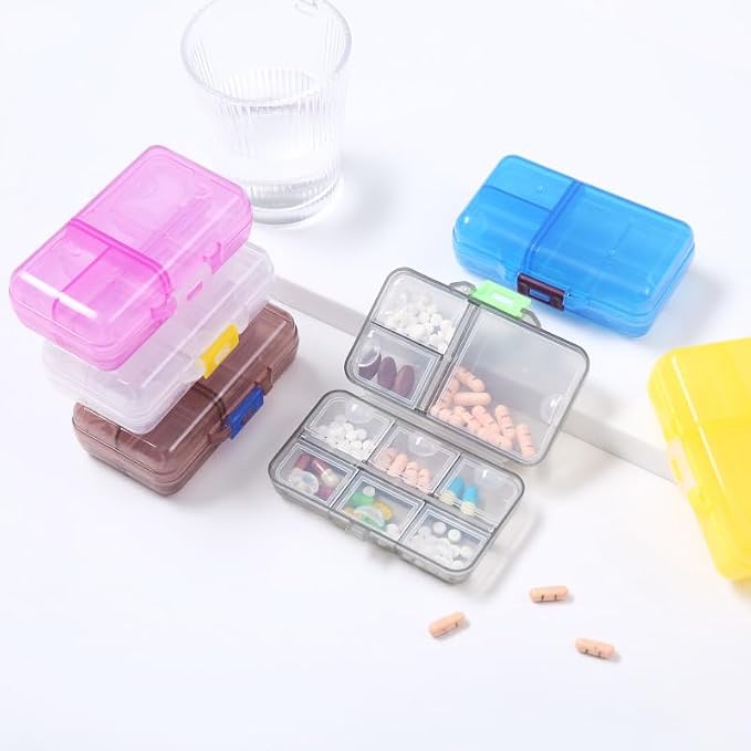 Airtight Pill Organizer Box, Large Size Daily Medicine Dispenser | Home Travel Essential Supplement Holder Pill Reminder, Portable Weekly Vitamin Fish Oil 9 Compartment Capsule Container, Pink