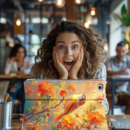 for Microsoft Surface Pro X/Pro X Plus-13 2019/2020/2021/2024 Tablet Case,Auto Wake/Sleep,Adjustable Stand Protective Cover - Bird and Flower Pattern