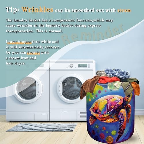 Sea Turtle Laundry Basket Foldable Oxford Cloth Hamper 18.9"x16.5"