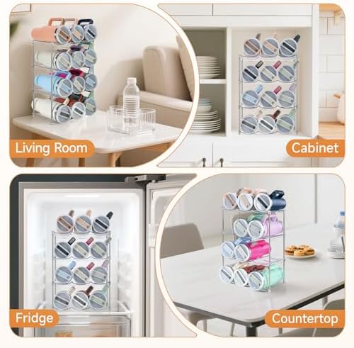 Sbosbo Water Bottle Organizer for Stanley 40 oz Tumbler, Stackable Tumbler Storage, 3 Pack Water Bottle Organizer for Cabinet, Pantry Kitchen Storage & Organization for Stanley Cup - Hold 9 Bottles