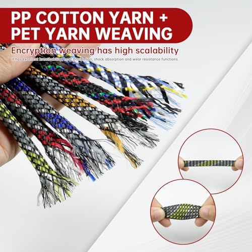 New Braid Sleeve,PP Cotton PET Braided Sleeve Tube Soft Wire Wrap Insulated Cable Protection Line Harness Sheath Daily Household Wire Management (Yellow White Grey, 8mm (5/16")-19ft)