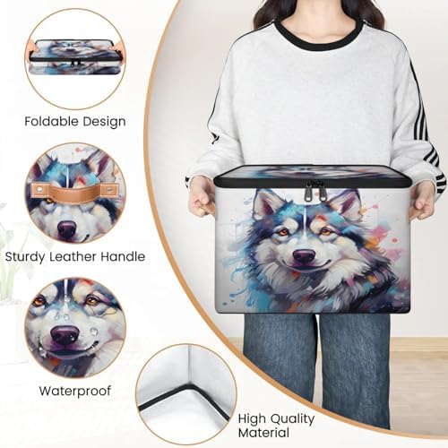 Storage Bin Dog Animal Storage Basket with Zipper Lid & Handle Foldable Storage Box Cube Bins Clothes Organizer for Closet, Bedroom