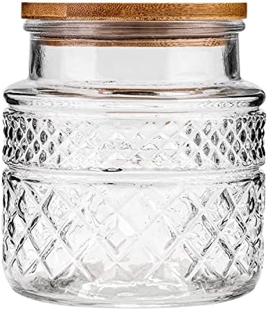 WHJY Glass Storage Container with Lid, Airtight Glass Jars, Farmhouse Tea Canister, Dog Treat Jar for Pet, Glass Candy Cookies Coffee Canister Jar Bath Salt Container - Round 47 oz