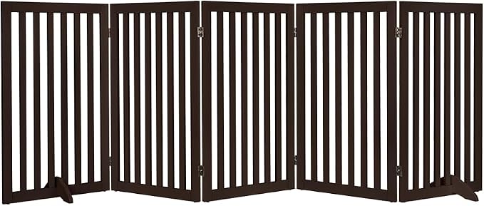 unipaws 36”H Free Standing Pet Gate for Dog Cat, 100”Wide Wooden Dog Gates | Foldable Pet Fence for Doorway, Stairs, Step, Expandable Doggy Barrier, Indoor Use