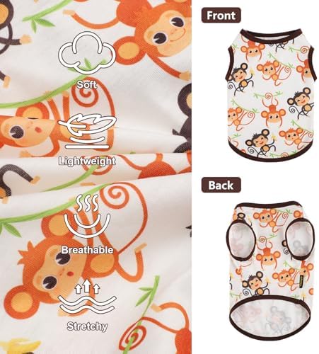 Dog Shirt Vest Dog Clothes for Small Dogs Boy Girl Stretchy Summer Puppy T-Shirts Soft Breathable Lightweight Puppy Sweatshirt Pet Cat Outfit (Monkey, Large)
