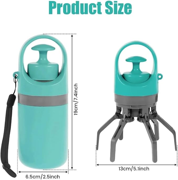 Pooper Scooper for Small Dogs, Portable No‑Touch Waste Picker with Built‑In Bag Dispenser 1 Roll 15PCS Bags, One‑Handed Claw Grabber, Leak‑Resistant Storage for Small, Medium Dogs & Small Pets