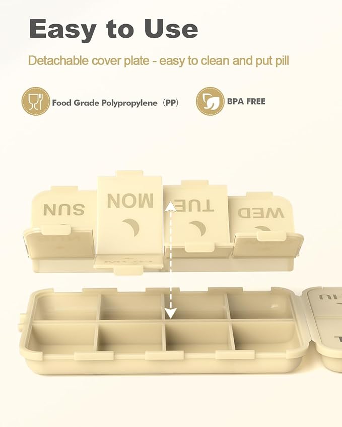 Pill Organizer Travel Medicine Case - Travel Pill Case with Etched Labels, Daily Travel Medicine Case Holder