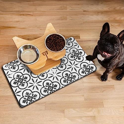 Dog Food Mats for Floors Absorbent, Pet Cat Food Mat - Quick Dry Dog Bowl Mats for Food and Water, Eco-Friendly Boho Pet Supplies