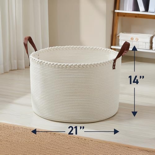 XLarge Round Cotton Rope Storage Basket, 21x21x14, Cream