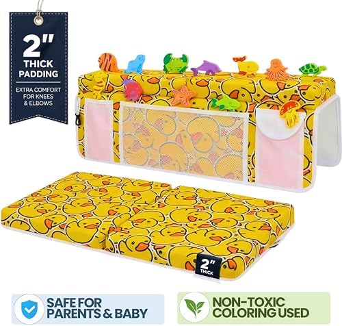 Bath Kneeler –8 Suction Cups & 2" Thicker Padding.Certified Bath Kneeling Pad for Bath Tub & 5 Bath Toy Organizer. Fast Dry Bath Kneeler and Elbow Rest Pad Set. Baby Bath Essentials by Supa Ant-Duck