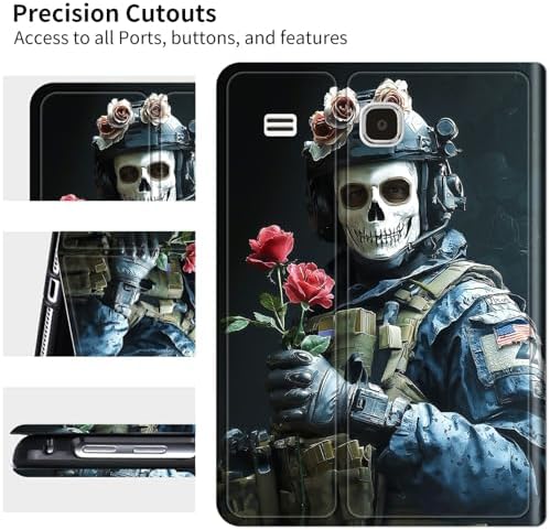 for Samsung Galaxy Tab E 9.6" 2015 SM-T560/T561/T567 Case | Slim Leather Smart Cover with Multi-Angle Anti-Slip Stand [Auto Wake/Sleep] Shell for Women Men - Skull Man Flower