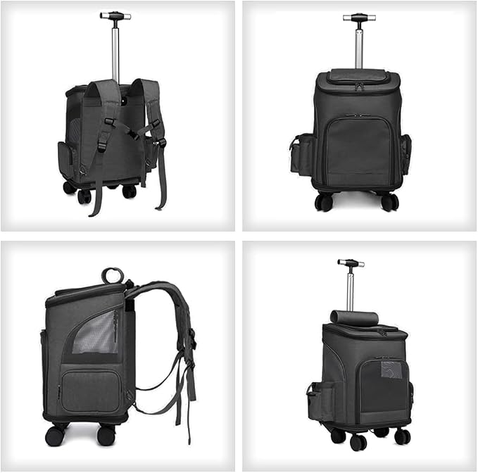 Wheeled Pet Carrier Backpack Pet Stroller, Travel Carrier, Car Seat for Small Dogs Cats Puppies, Comfort Cat Backpack Removable Rolling Wheels – Mesh Ventilation Windows (Black)