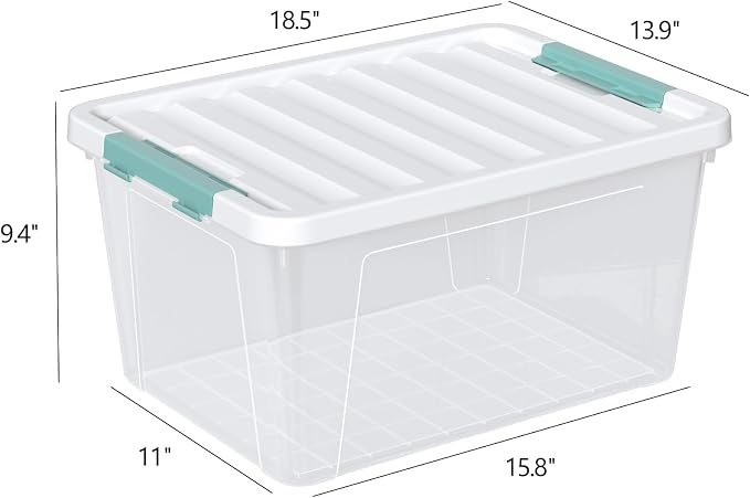 35 Quart Stackable Plastic Clear Storage Bins with Lids, 6 Packs | Plastic Latching Organization Tote Boxes