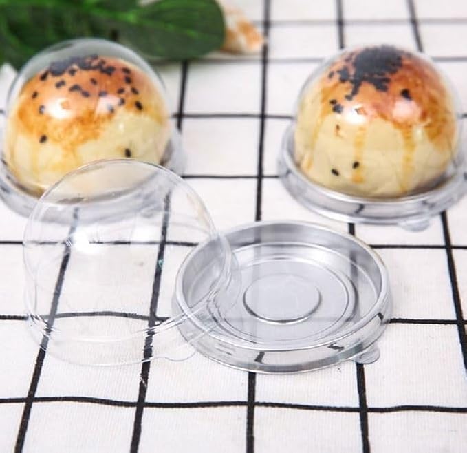 Hewnda 50 Pack 2 Inch Clear Plastic Mini Cake Box, Silver | Muffins Box, Cookies Box, Dome Box, Wedding Birthday Gift Box