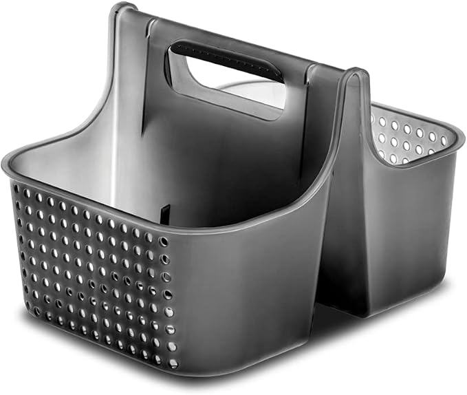 madesmart Large Premium Portable Shower Caddy, Hold Soap, Shampoo, Hair Supplies and Beauty Products, Cleaning Supplies Organizer for Home, Dorm, Plastic Shower Tote, Soft Handle, Smoke