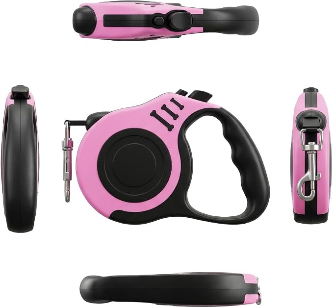 PETIMP Retractable Dog Leash Lightweight 16FT Leash Set | with Folding Bowl, Dispenser, Waste Bags, for Small Medium Dogs (Pink)