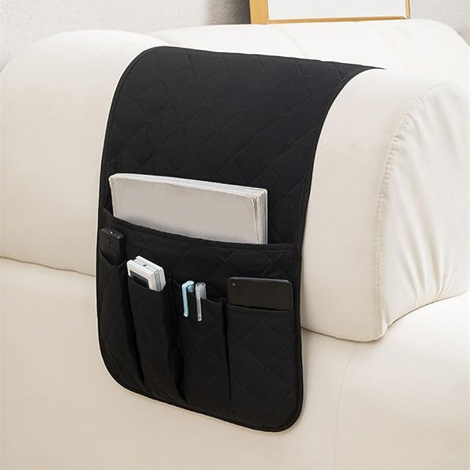 Sofa Armrest Covers Waterproof Polyester Fabric, Anti-Scratch Protection for Cats, Side Pocket Storage for Living Room Bedroom Office(black)