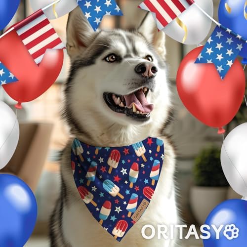 US Flag Dog Bandanas, 2-Pack Triangle Reversible Pet Scarves, Premium Fabric, 4th of July Bandana for All Boys Girls Dogs (Large, 26-Style 4)