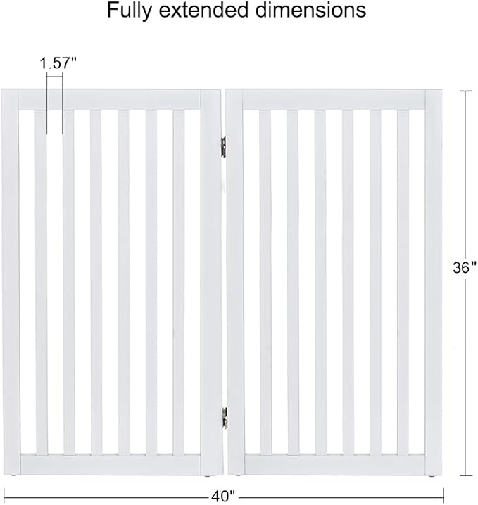unipaws 36”H Free Standing Pet Gate for Dog Cat, 40”Wide Wooden Dog Gates | Foldable Pet Fence for Doorway, Stairs, Step, Expandable Doggy Barrier, Room Divider, Indoor Use, White