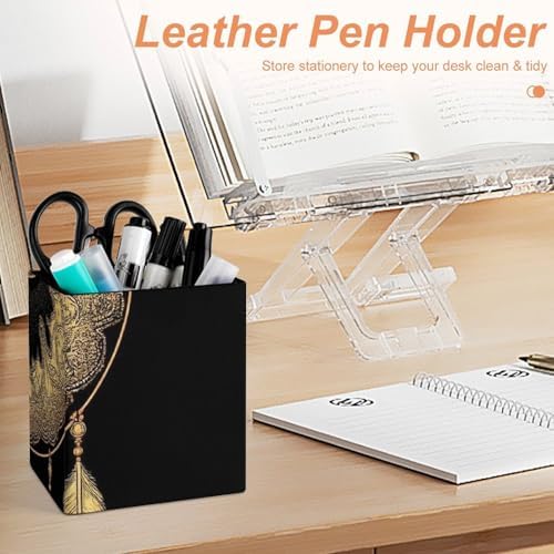 Women's Makeup Brush Cup Desktop Stationery Organizer Mandala Boho Crescent Moon Sun Dreamcatcher Leather Pen Holder