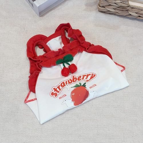 Cute Strawberry Dog Tank Top, Ruffled Edge Pet Clothes for Small Dogs Cats, Adorable Puppy Apparel with Cherry Decoration (Large)