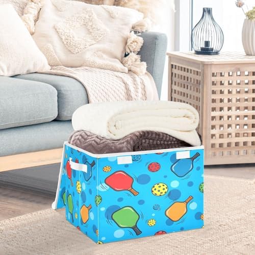 Pickleballs and Rackets Storage Bins with Lids Foldable Storage Basket with Handles Collapsible Large Fabric Organizer Containers for Clothes Shelves Closet Office Home