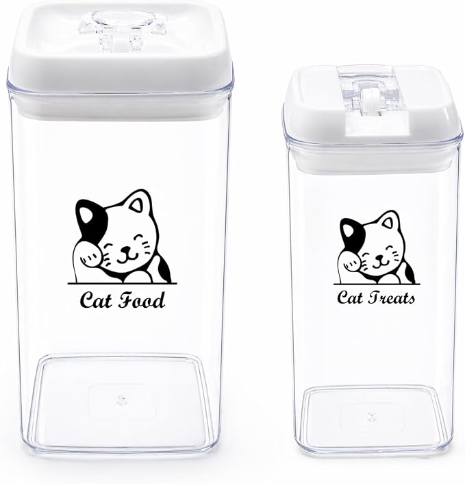 Pethiy Cat Food and pet Cat Treats Storage Container-Clear Plastic-airtight Storage Canister Tins cookie pet jars(Two-piece set)