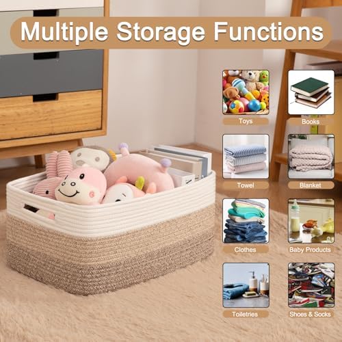 OIASKET Large Storage Basket for Organizing, Woven Rope Basket for Shelves, Closet Organizer Bins for Clothes, Blanket, Toys, Baby Nursery Storage, 17.7" x 13" x 7.87", 2 Packs Gradient Yellow