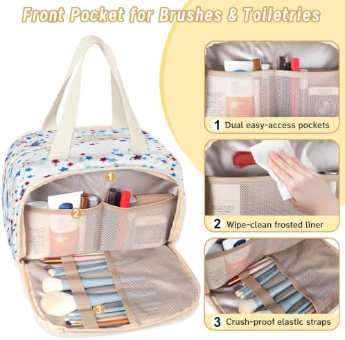 Red Blue Stars Travel Toiletry Bag for Women