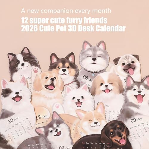 Desktop Calendar - 2026 Pet Theme Planner, Adorable Puppy Kitten Design, Academic Schedule Organizer Pad | Cute Desk Accessory for Office School Home Classroom Teacher Kids Daily Planning