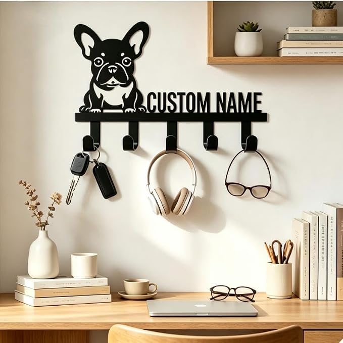 Personalized Dog Metal Wall Hook, Custom Key Rack, Pet Gear Organizer | Key Holder Wall Mount, Dog Lover Gifts, Metal Decor, House Warming Gifts New Home, Dog Leash Holder for Wall