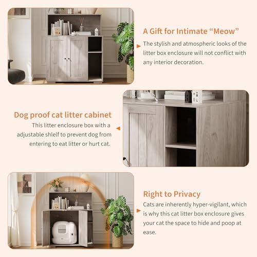 Garvee Dog-Proof Large Cat Litter Box Enclosure with Scratch Pad, Large Automatic Litter Box Furniture for Placing Self-Cleaning Litter Box,Litter Cabinet with Outlet,Space for Cat Stuffs