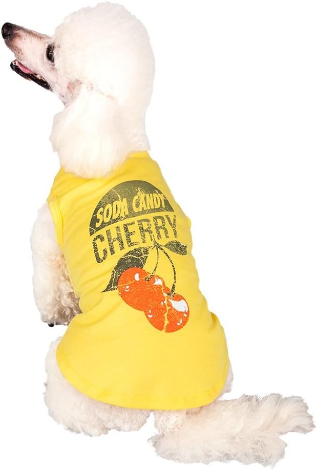 Blueberry Pet Cherry Soda Candy Cotton Dog Tank Top T Shirt in Sunshine Yellow, Back Length 12", Pack of 1 Clothes for Dogs