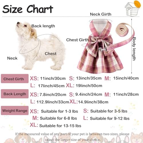 Potchen 4 Pcs Plaid Dog Dresses, M, Chest 15 in, Dark Color