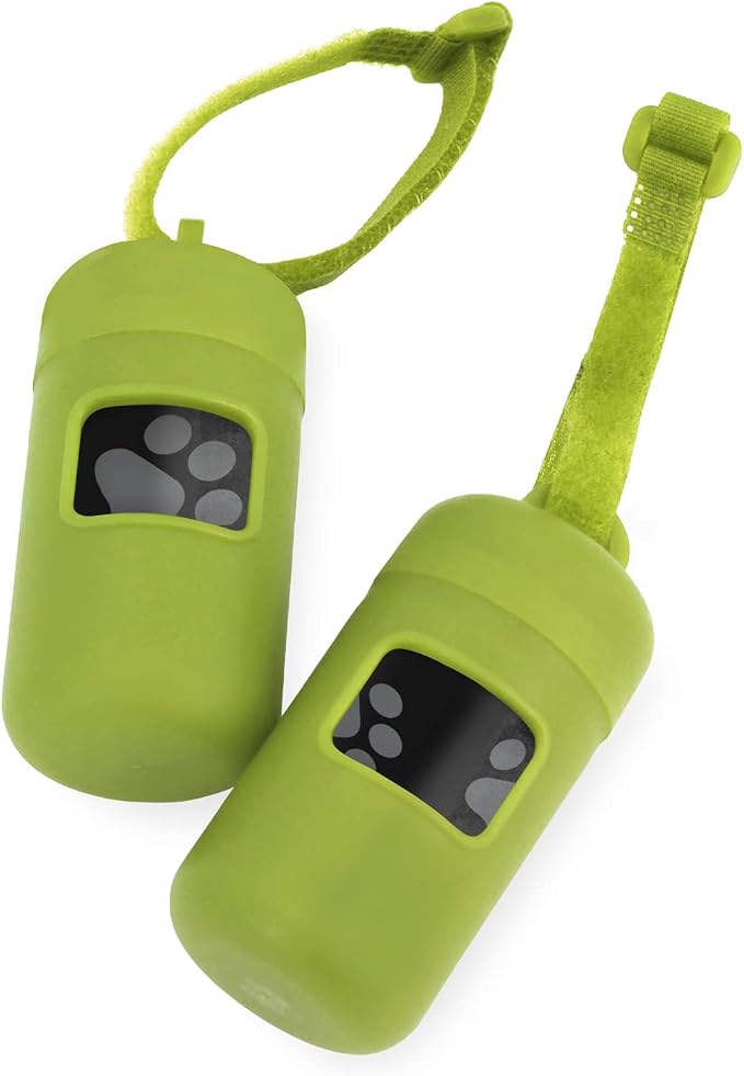 Best Pet Supplies Dog Poop Bag Holder Leash Attachment with Reusable Dispenser for Travel, Walking, Park, and Outdoor Use, Durable with Clip-On - Lime Green, Pack of 2, Plastic Dispenser w/30 Bags