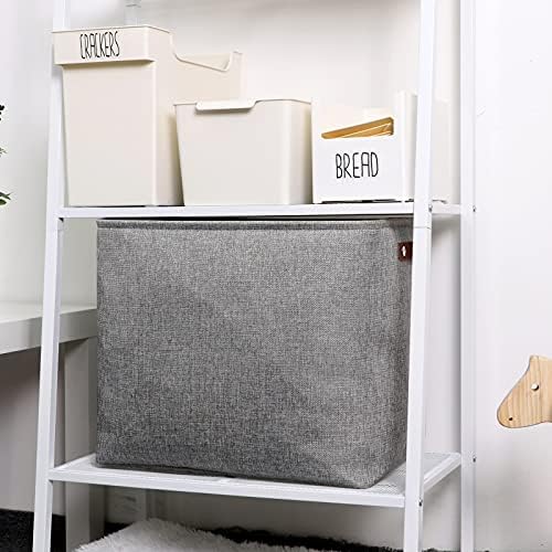 DULLEMELO Large Collapsible Storage Basket/Bin with Sturdy Leather Handles, Fabric Organizer Bin for Storage Clothes, Toys, Books, Office, Bedroom, Closet, Nursery & Laundry (Gray)