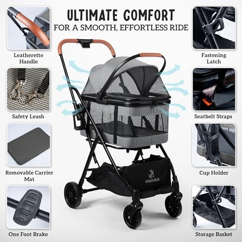 Pet Stroller with Detachable Carrier - Ideal for Small to Medium Dogs & Cats - Compact & Convenient Design - Easy Assembly Pet Stroller for Cats, Dog Strollers for Small Dogs - Metallic Gray