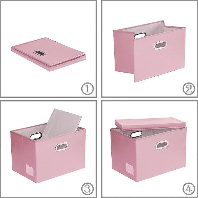 Large Stackable Storage Bins with Lids [3-Pack] Leather Fabric Foldable Storage Boxes Organizer Containers Baskets Cube with Cover for Bedroom Closet Office Nursery Pink (17.7x11.8x11.8)