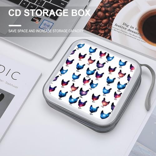 40-Capacity DVD CD Storage Wallet Chicken Lover Gifts Funny Rooster Chickens, Heavy-Duty Hard Shell Binder, Portable Organizer with Strap for Car Travel
