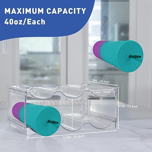 Stackable Water Bottle Organizer for Cabinet, Plastic Bottle Holder Designed for Starbucks Studded Tumblers up to 40oz, Plastic Cup Holder&Wine Rack for Pantry,Cupboard- 2 Layers Hold 6 Bottles