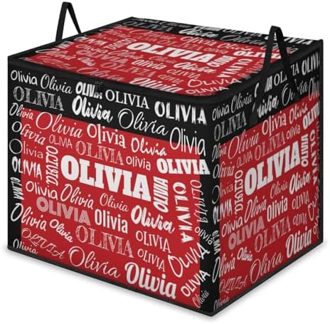 Personalized Extra Large Storage Basket with Lid, Comforters, Bedding Toys Black Red Color Storage Bin with Handles for Home, Collapsible Basket for Clothes, Moving, Car Trunk
