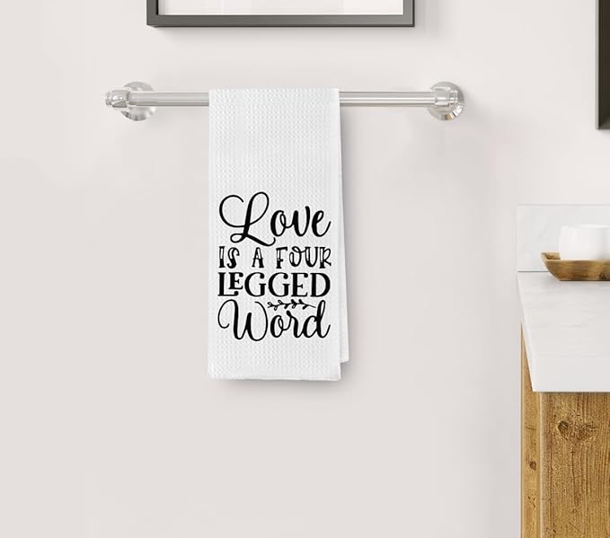 Cute Dog Kitchen Towel Dish Towels, Love is A Four Legged Word Farmhouse Hand Towels Bathroom, Dog Lovers Gifts, Dog Farmhouse Towels Dish Cloth for Cooking Baking 16x24 inch