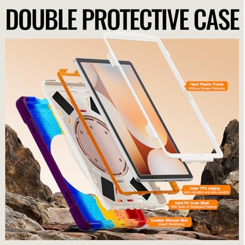 Rugged Protective Case Compatible with Samsung Galaxy Tab A11 Plus/A11 + 11" 2023 SM-X230, Military-Grade Shockproof Cover with 360° Rotating Stand & Built-in Screen Protector (C Red)