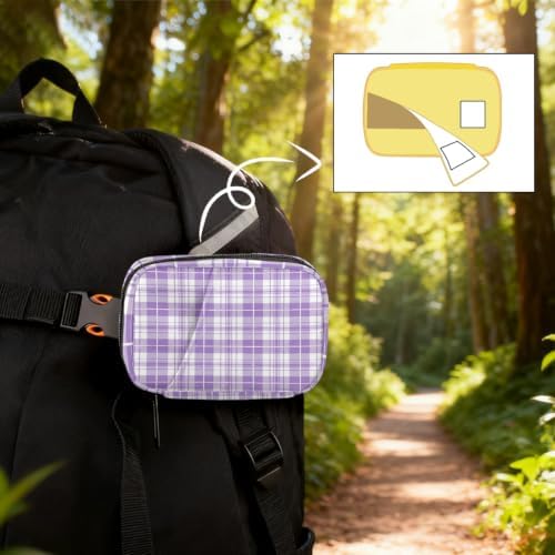 Travel Pill Organizer Purple White Plaid Pattern Small Pill Case